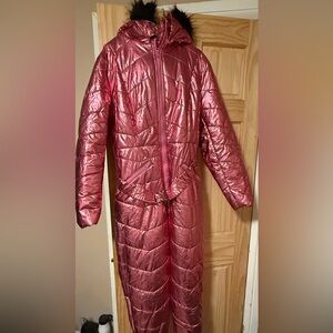 Women's Metallic Pink Puffer snowsuit
